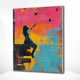 Paint by Numbers Banksy colorful - Girl with birds