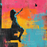 Paint by Numbers Banksy colorful - Girl with birds