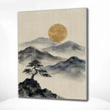 Diamond Painting Mountains in ink with golden moon Japan