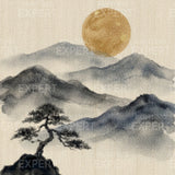 Diamond Painting Mountains in ink with golden moon Japan