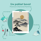 Diamond Painting Mountains in ink with golden moon Japan