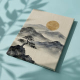 Paint by Numbers Mountains in ink with golden moon Japan