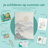 Paint by Numbers Mountains in ink with golden moon Japan