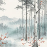 Diamond Painting Birch forest in fog with red accents Japan