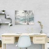 Diamond Painting Birch forest in fog with red accents Japan