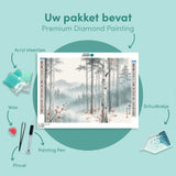 Diamond Painting Birch forest in fog with red accents Japan