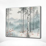 Paint by Numbers Birch forest in fog with red accents Japan