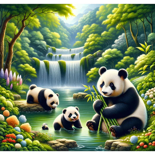 Diamond Painting Pandas at the Lake