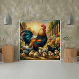 Diamond Painting Rooster, Hens and Chicks