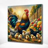 Paint by Numbers Rooster, Hens and Chicks on the Farm