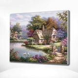 Paint by Numbers House in Forest with Swans