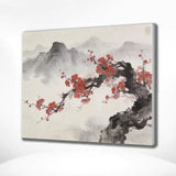 Diamond Painting Cherry blossoms in front of misty mountain peaks Japandi panorama Japan