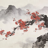 Paint by Numbers Cherry blossoms in front of misty mountain peaks Japandi panorama Japan