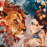 Paint by Numbers Lion with Flowers and Woman