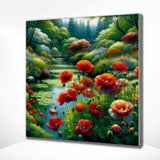 Diamond Painting Lake with Red Flowers
