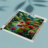 Diamond Painting Lake with Red Flowers