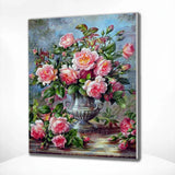 Paint by Numbers Pink Flowers with Silver Vase
