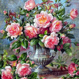 Paint by Numbers Pink Flowers with Silver Vase