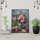 Paint by Numbers Pink Flowers with Silver Vase