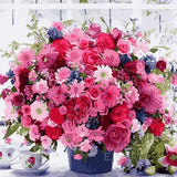 Paint by Numbers Pink Flowers with Coffee Cups