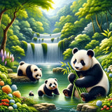 Paint by Numbers Cute Pandas at the Lake