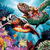 Paint by Numbers Turtles with Fish in the Sea