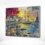 Paint by Numbers Ship at Town in the Sea