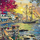 Paint by Numbers Ship at Town in the Sea