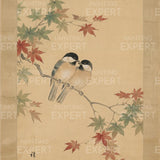 Painting on Number Two birds between maple leaves (autumn) Japan