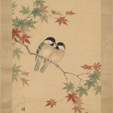 Painting on Number Two birds between maple leaves (autumn) Japan
