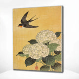 Diamond Painting Swallow above white hydrangeas Japan