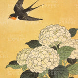 Diamond Painting Swallow above white hydrangeas Japan