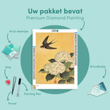 Diamond Painting Swallow above white hydrangeas Japan