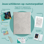Inhoud van het schilderen-op-nummerpakket Buit uit de spooknacht