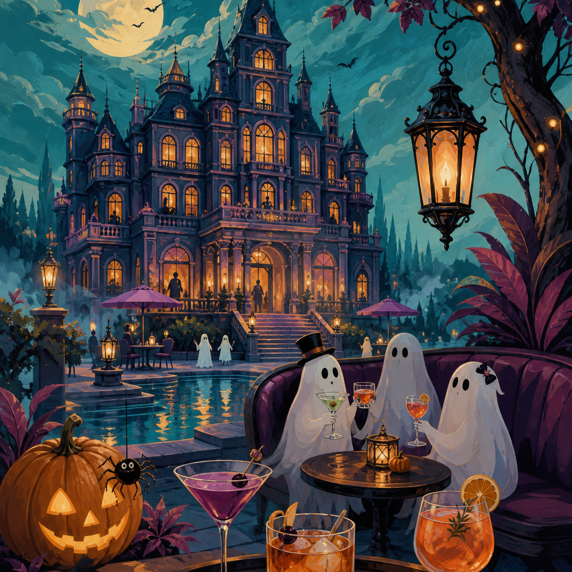 Schilderen op nummer Cocktails in het spookhotel – Halloween
