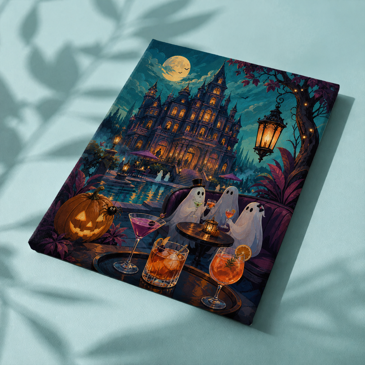 Afgewerkt canvas Cocktails in het spookhotel op stof