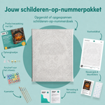 Inhoud van het schilderen-op-nummerpakket De angstaanjagende snoepemmer