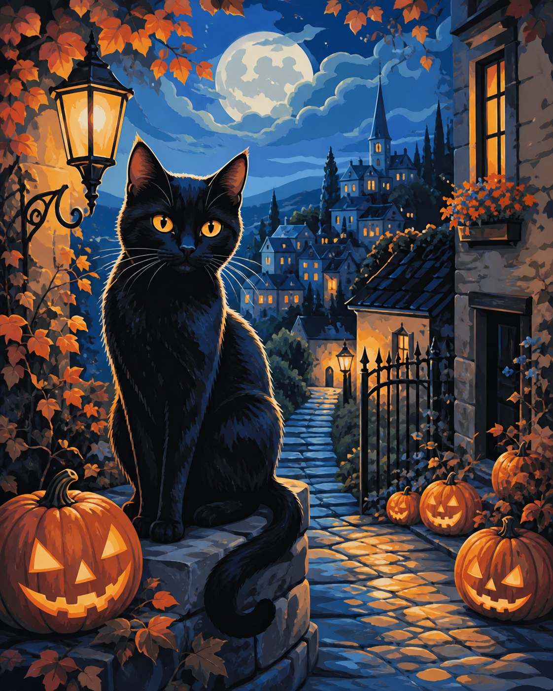 Schilderen op nummer De betovering van de zwarte kat – Halloween