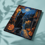 Afgewerkt canvas De betovering van de zwarte kat op stof