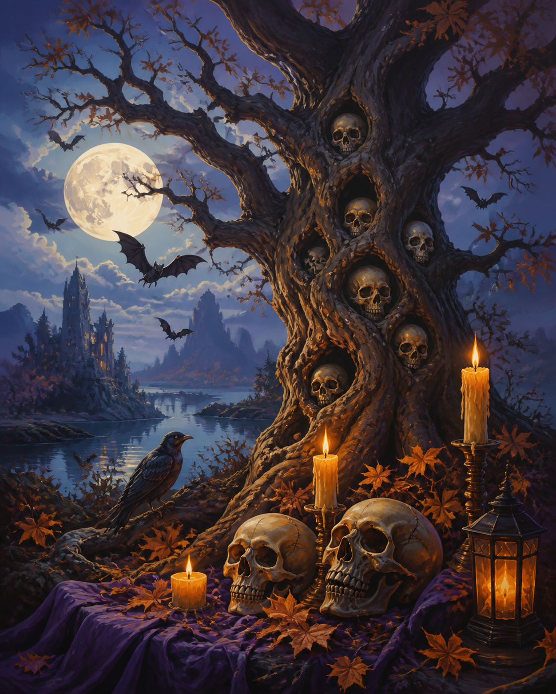 Schilderen op nummer De boom van verloren schedels – Halloween