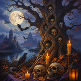 Schilderen op nummer De boom van verloren schedels – Halloween