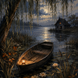 Schilderen op nummer De boot onder de wilgen – Halloween