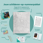 Inhoud van het schilderen-op-nummerpakket De charme van de jonge heks