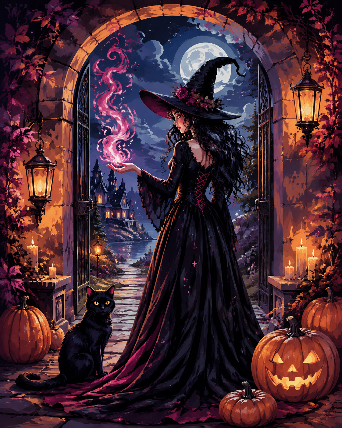 Schilderen op nummer De heks in de zwarte jurk – Halloween