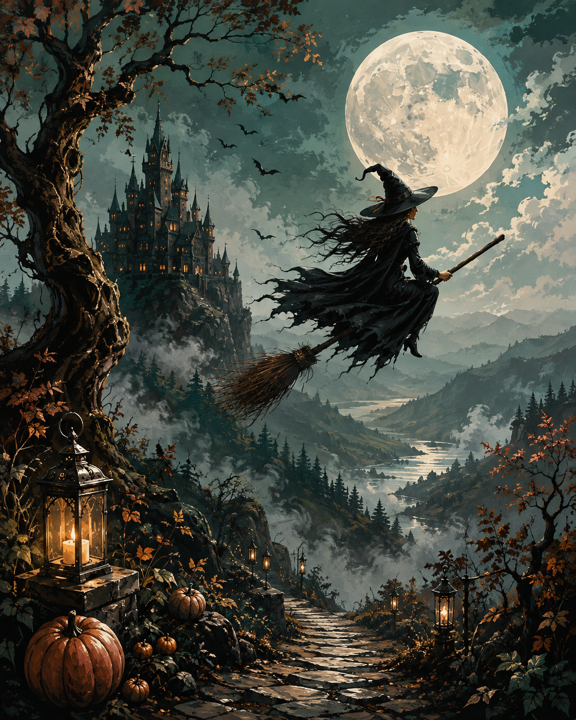 Schilderen op nummer De heks in het koude maanlicht – Halloween