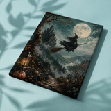 Afgewerkt canvas De heks in het koude maanlicht op stof