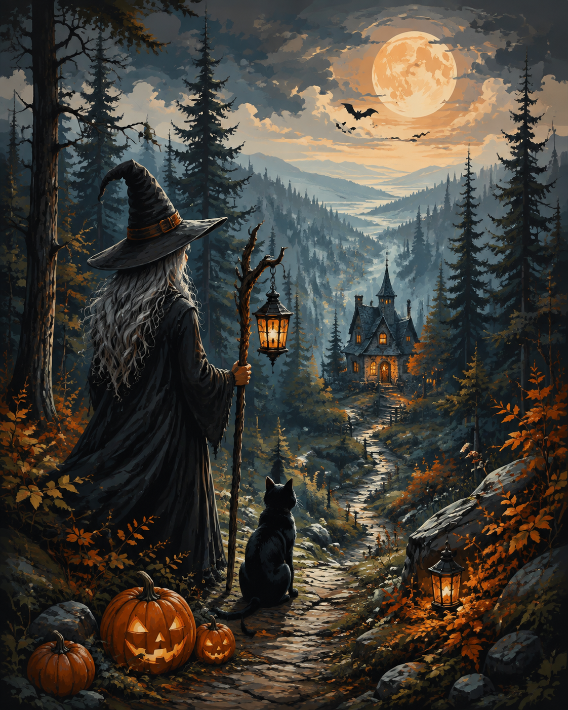 Schilderen op nummer De heks uit het dennenbos – Halloween