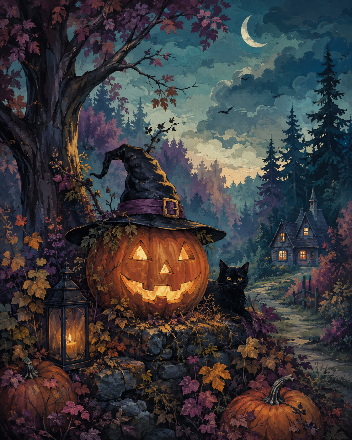 Schilderen op nummer De heksenpompoen aan de bosrand – Halloween