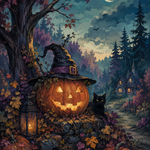 Schilderen op nummer De heksenpompoen aan de bosrand – Halloween