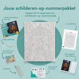 Inhoud van het schilderen-op-nummerpakket De hongerige kas